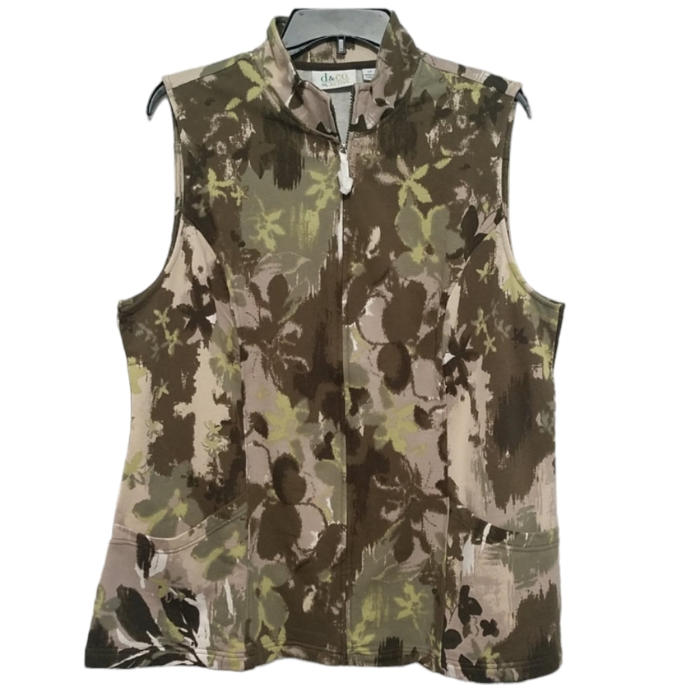 New Denim & Co Tropical Green & Tan Vest sz Large Petite